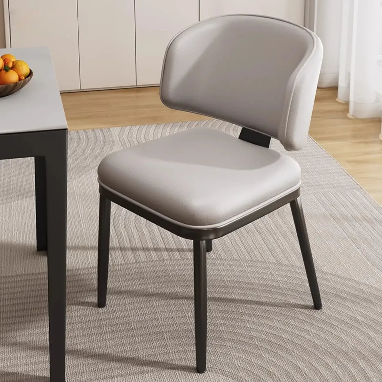 Modern Upholstered Dining Chair Low Back Steel Legs