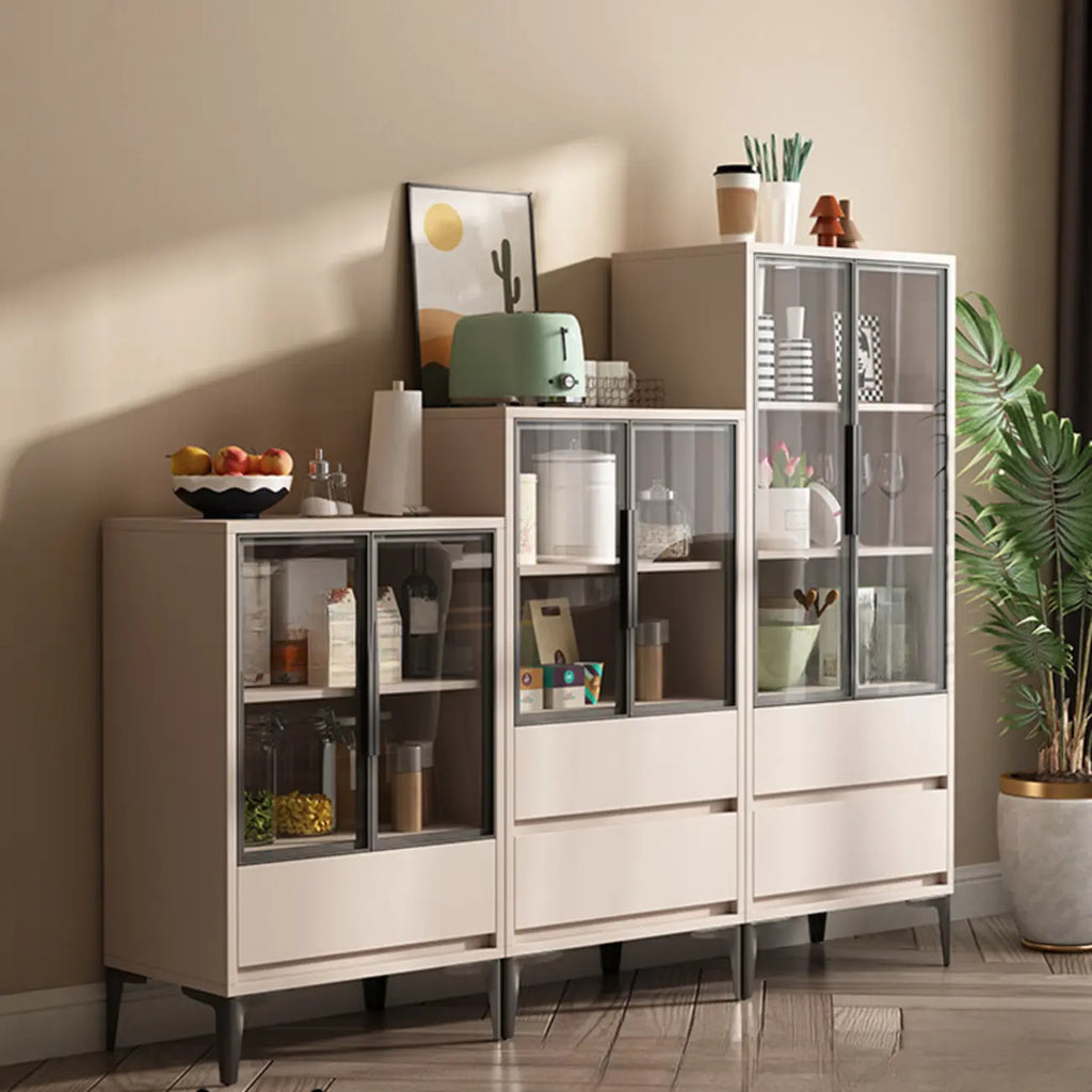 Khaki Wooden Adjustable Shelf Display Cabinet with Drawer