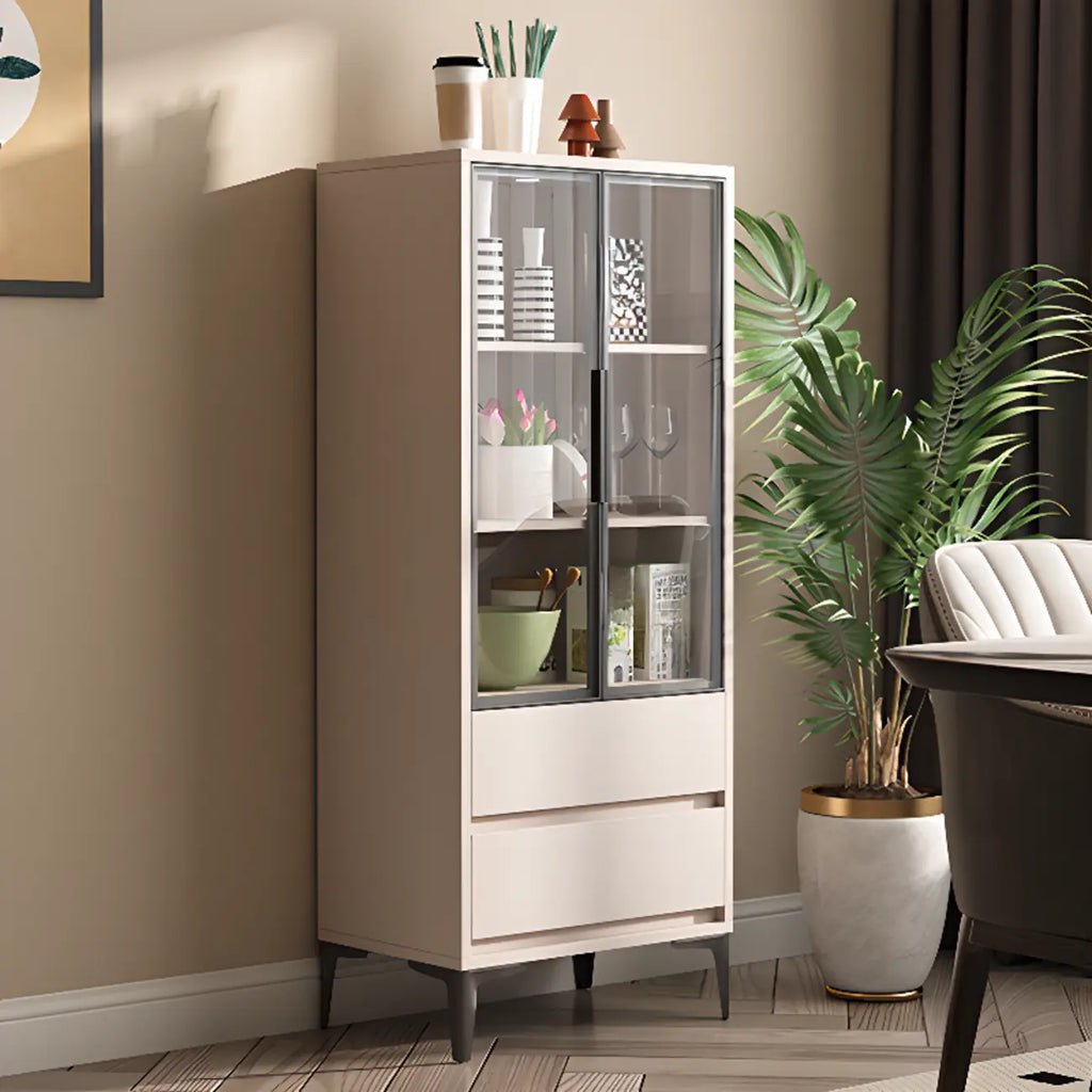 Khaki Wooden Adjustable Shelf Display Cabinet with Drawer