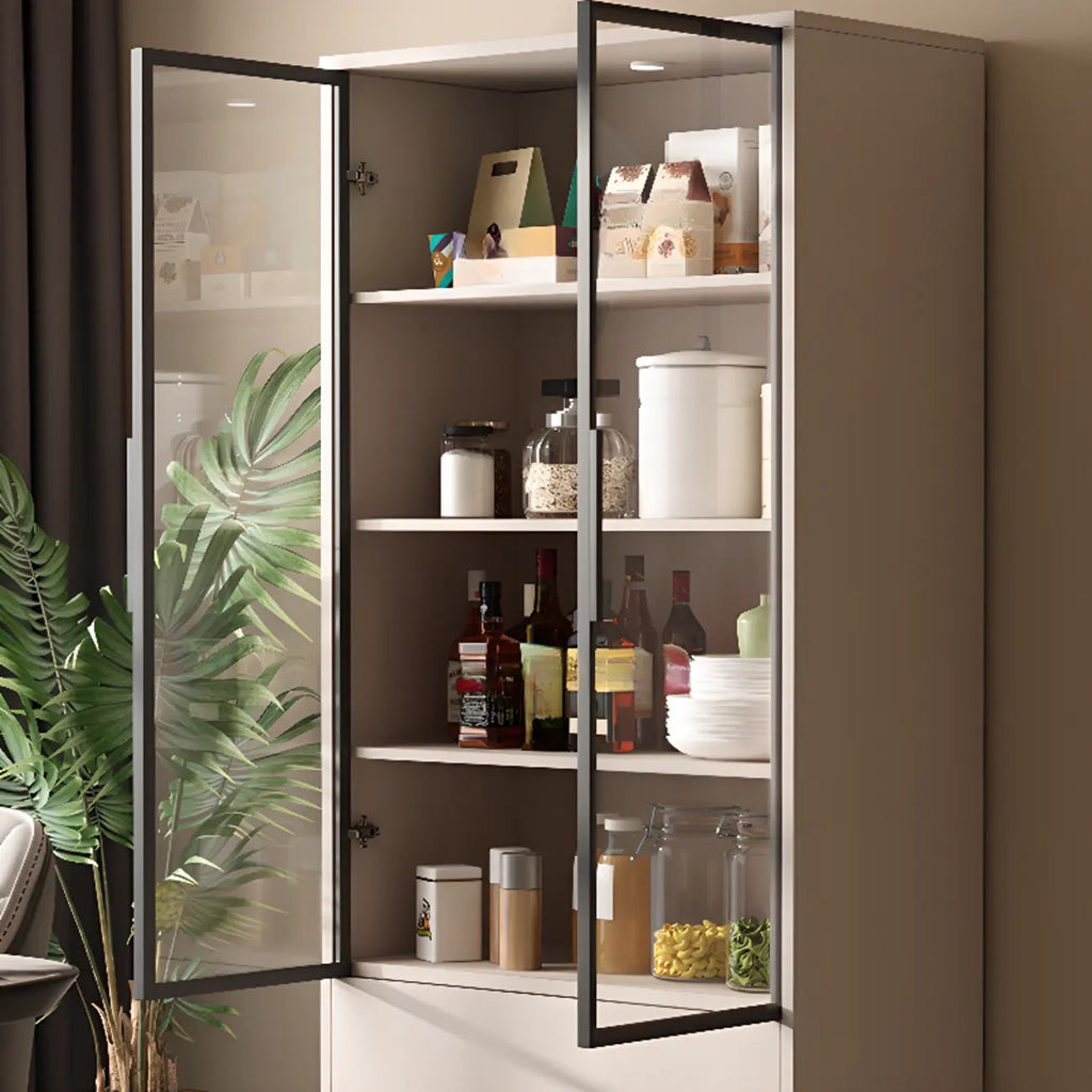 Khaki Wooden Adjustable Shelf Display Cabinet with Drawer