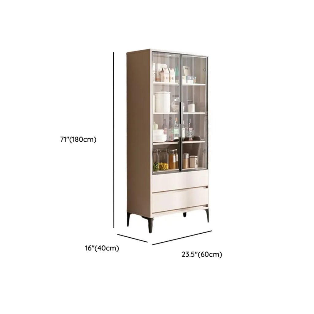 Khaki Wooden Adjustable Shelf Display Cabinet with Drawer