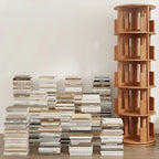 Narrow Cherry Wood Vertical 6 Shelf Rotating Bookshelf
