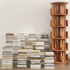 Narrow Cherry Wood Vertical 6 Shelf Rotating Bookshelf