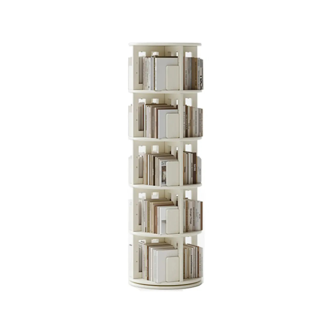 Narrow Cherry Wood Vertical 6 Shelf Rotating Bookshelf