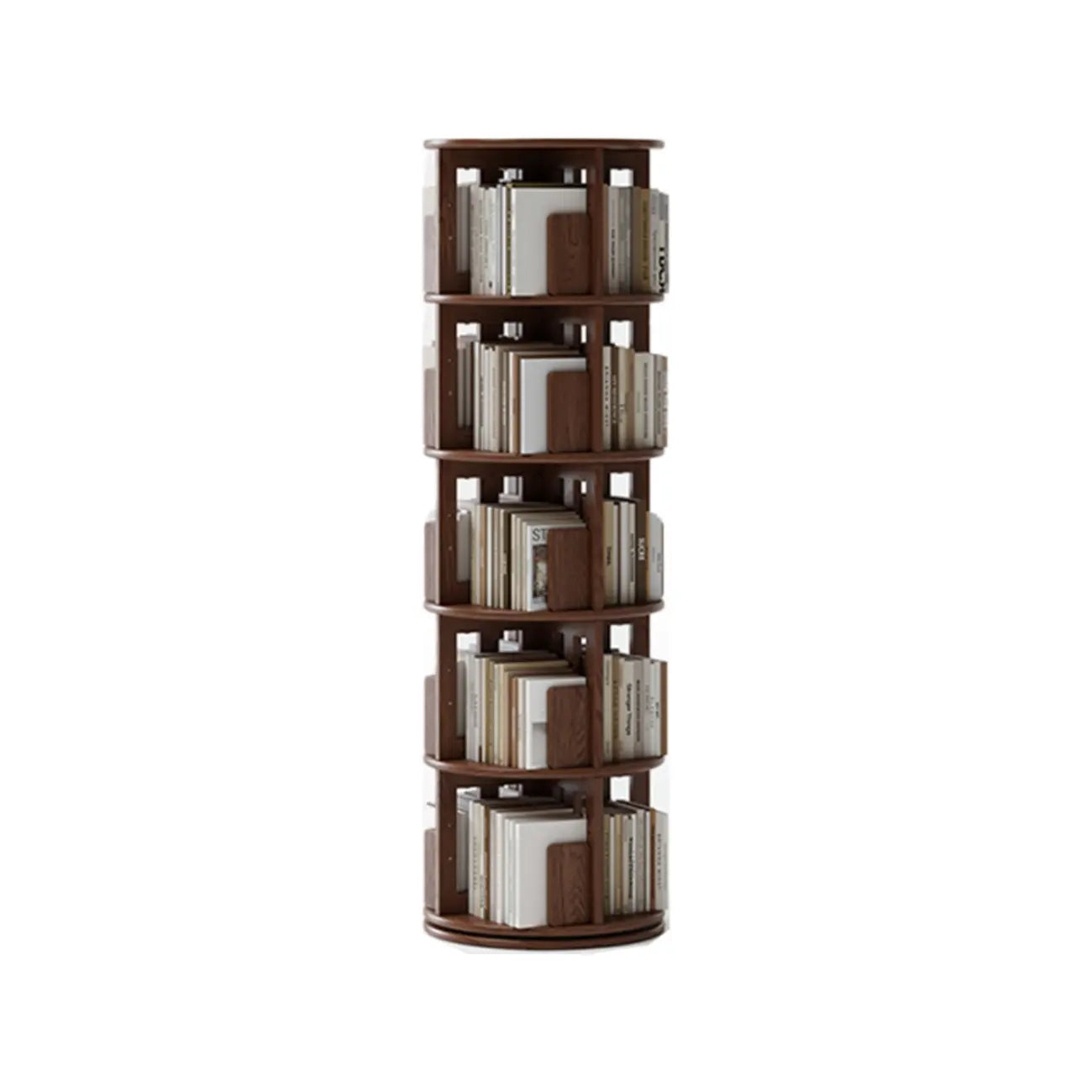 Narrow Cherry Wood Vertical 6 Shelf Rotating Bookshelf