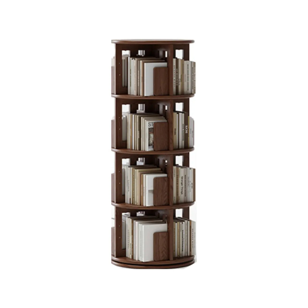 Narrow Cherry Wood Vertical 6 Shelf Rotating Bookshelf