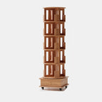 Narrow Cherry Wood Vertical 6 Shelf Rotating Bookshelf