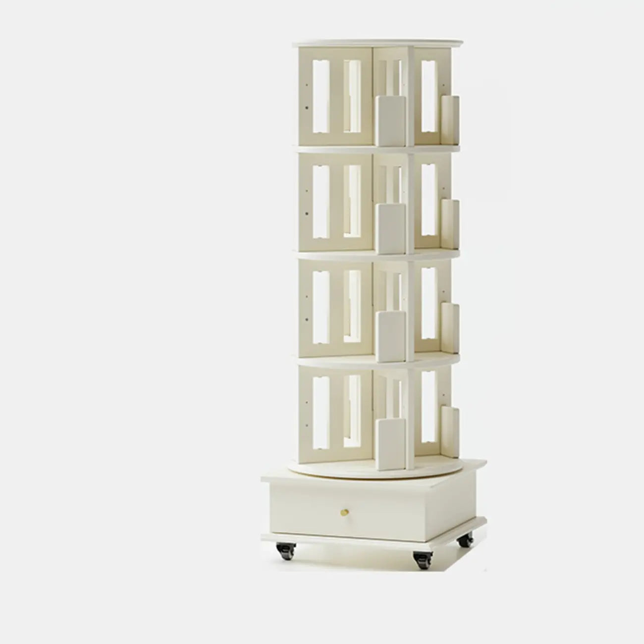 Narrow Cherry Wood Vertical 6 Shelf Rotating Bookshelf