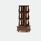 Narrow Cherry Wood Vertical 6 Shelf Rotating Bookshelf