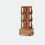 Narrow Cherry Wood Vertical 6 Shelf Rotating Bookshelf