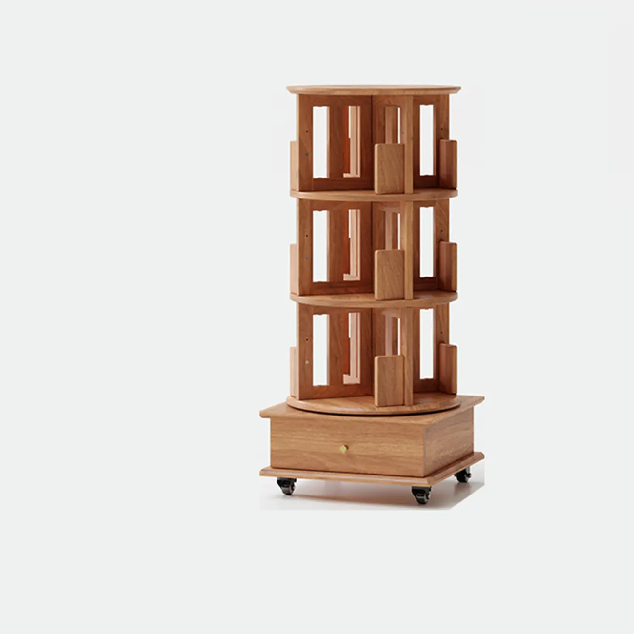 Narrow Cherry Wood Vertical 6 Shelf Rotating Bookshelf