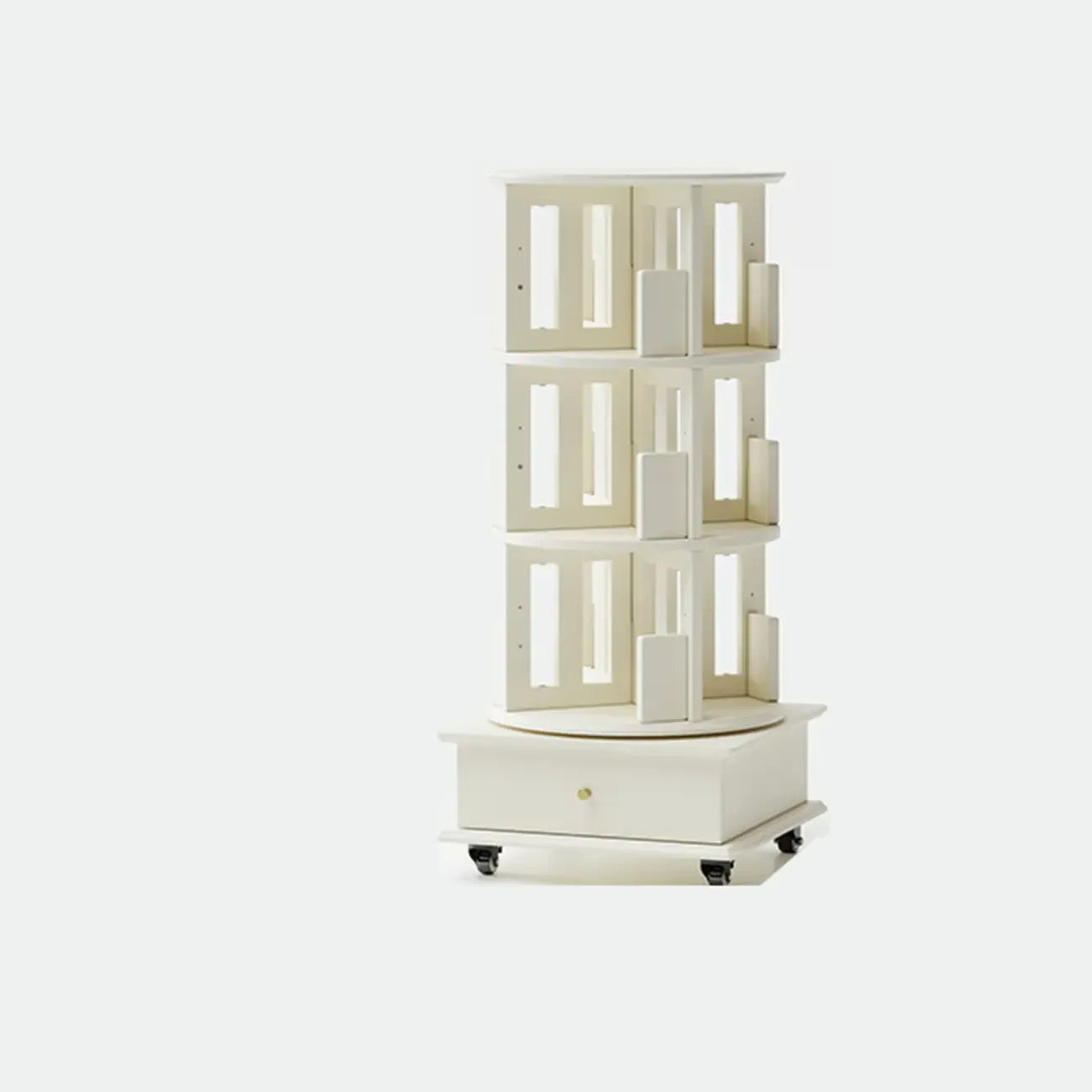 Narrow Cherry Wood Vertical 6 Shelf Rotating Bookshelf