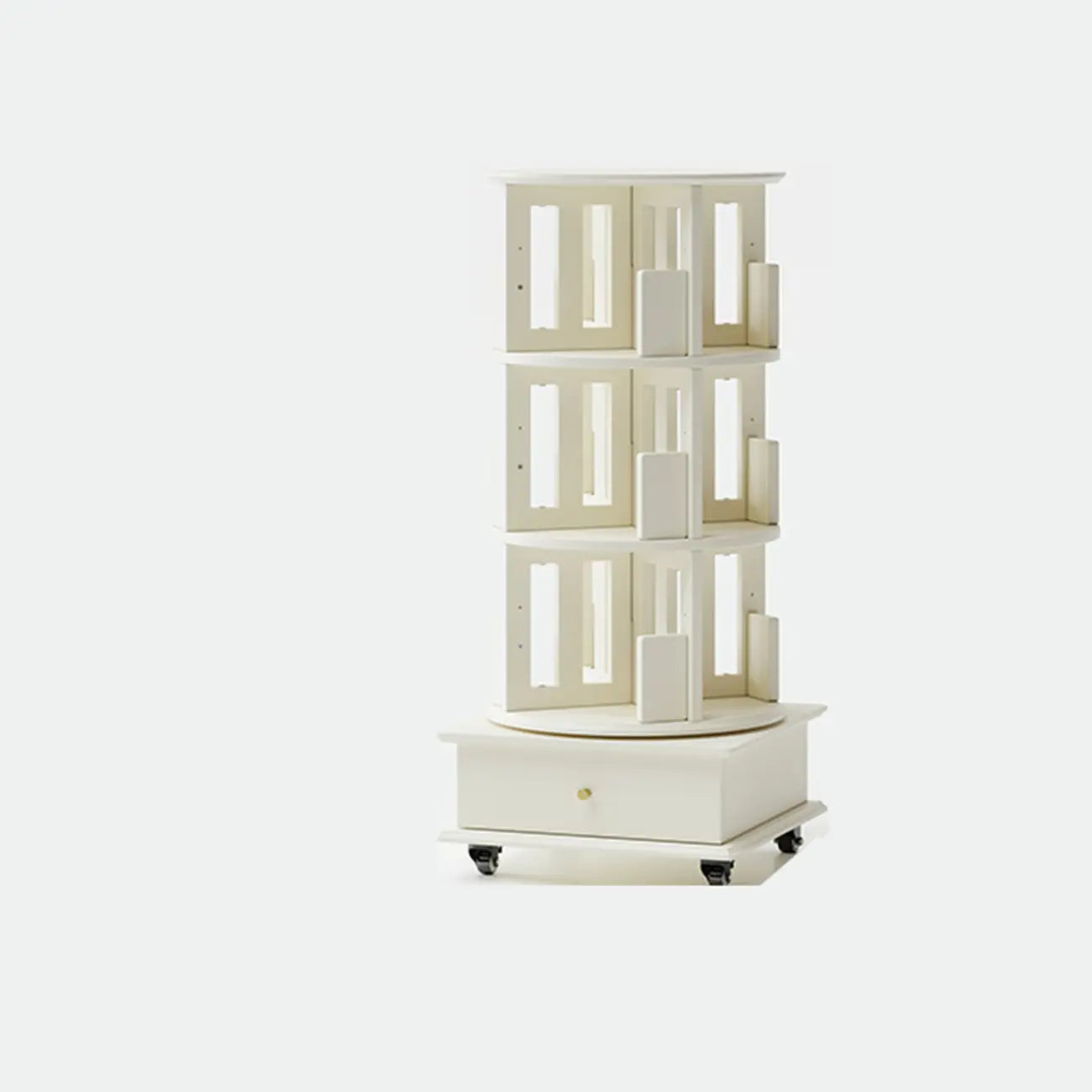 Narrow Cherry Wood Vertical 6 Shelf Rotating Bookshelf