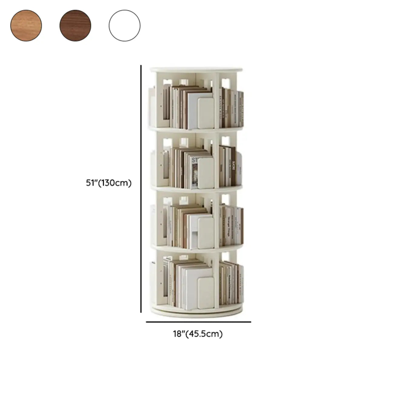 Narrow Cherry Wood Vertical 6 Shelf Rotating Bookshelf