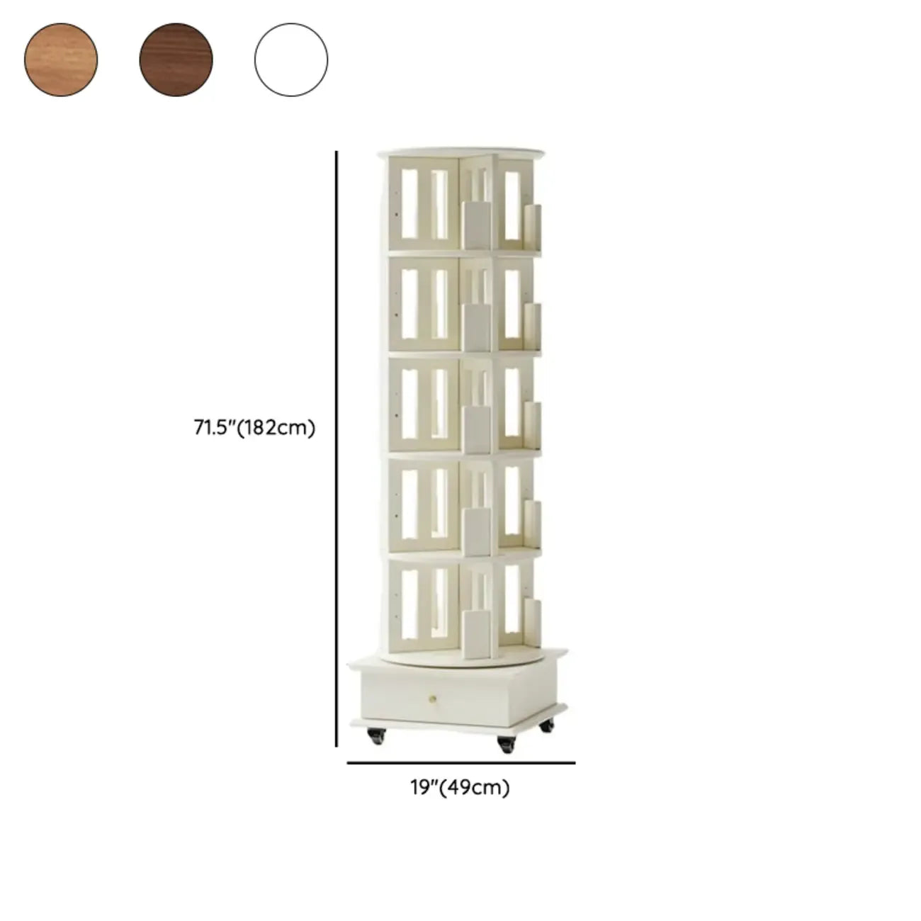 Narrow Cherry Wood Vertical 6 Shelf Rotating Bookshelf