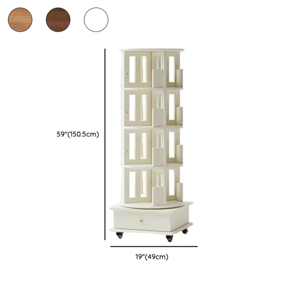 Narrow Cherry Wood Vertical 6 Shelf Rotating Bookshelf