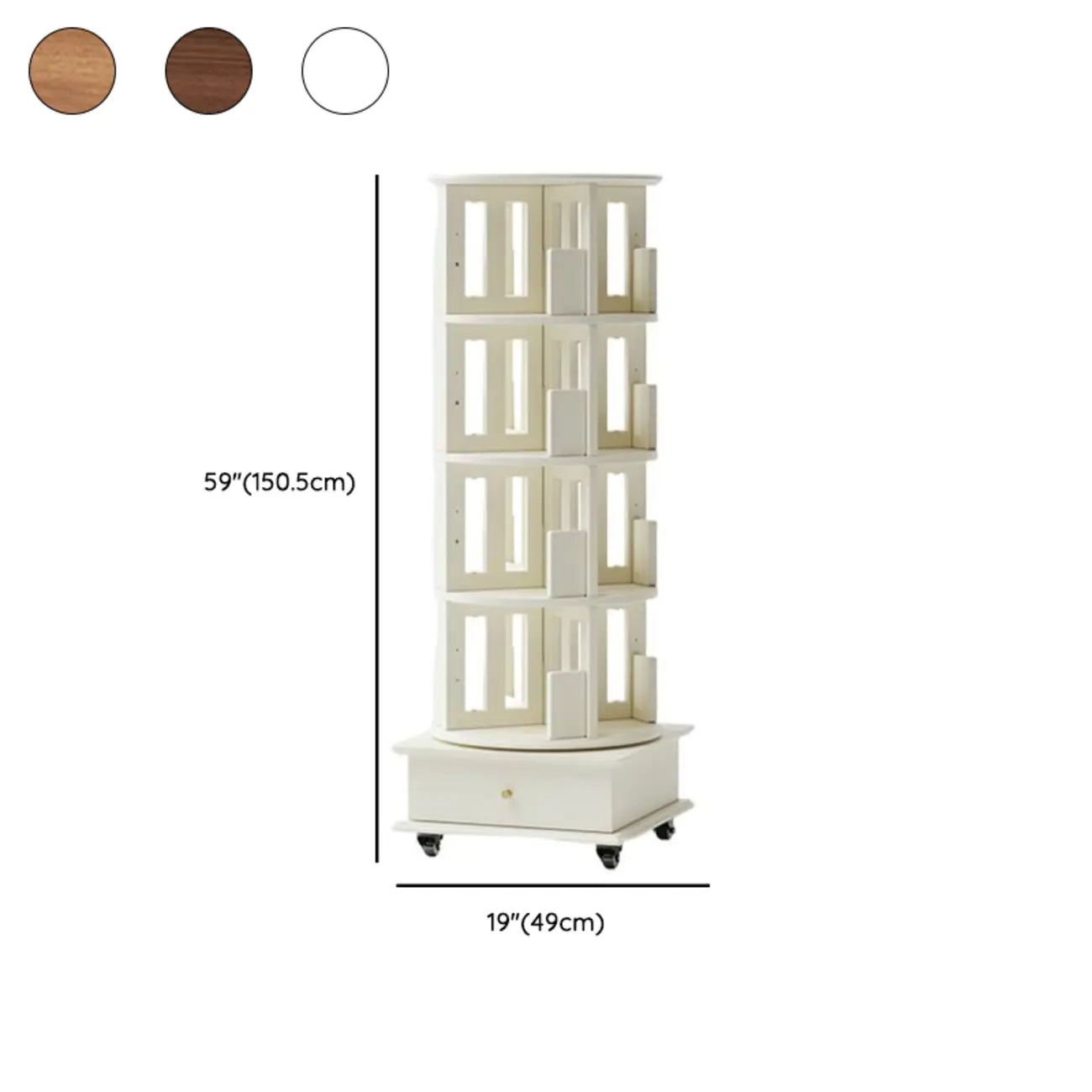 Narrow Cherry Wood Vertical 6 Shelf Rotating Bookshelf