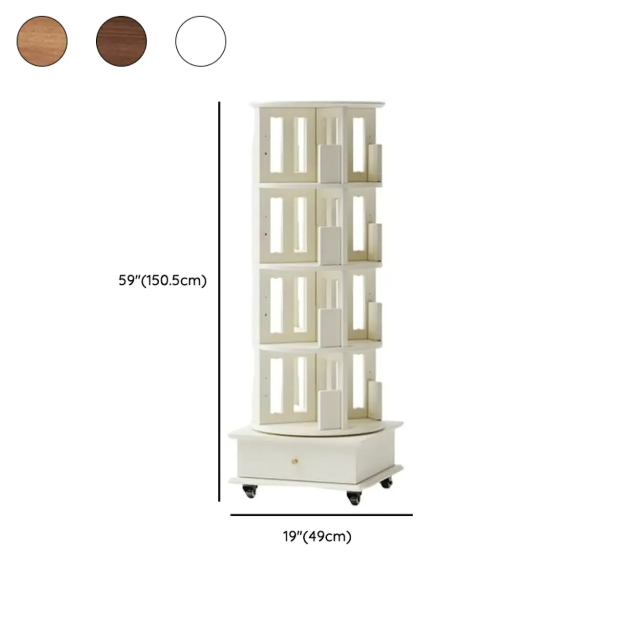 Narrow Cherry Wood Vertical 6 Shelf Rotating Bookshelf