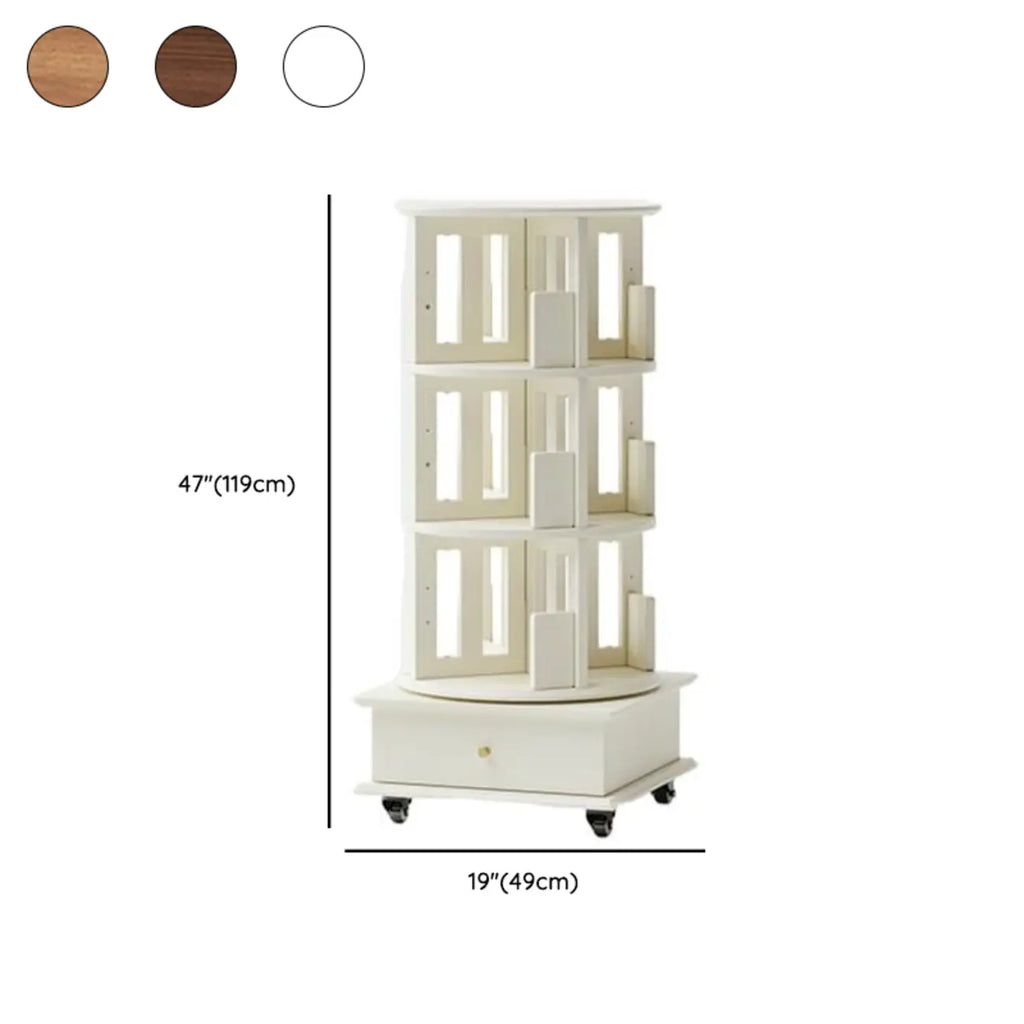 Narrow Cherry Wood Vertical 6 Shelf Rotating Bookshelf