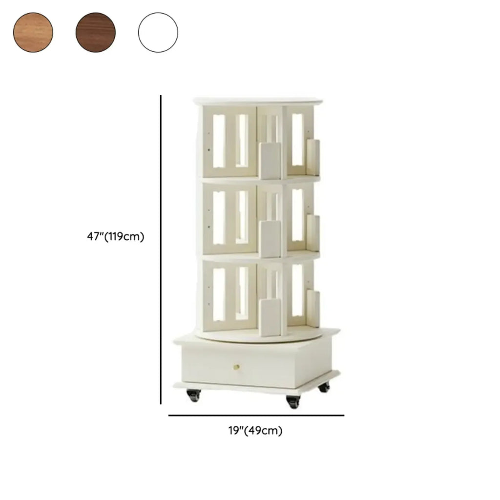 Narrow Cherry Wood Vertical 6 Shelf Rotating Bookshelf