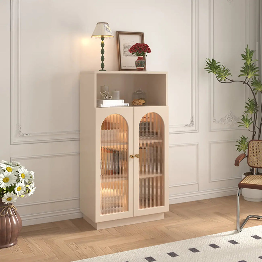 Modern Transparent White Wood Bookcase with Glass Doors