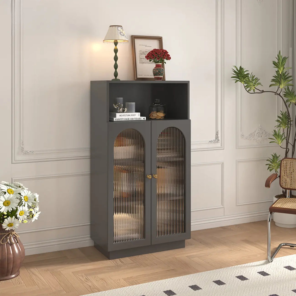 Modern Transparent White Wood Bookcase with Glass Doors