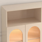 Modern Transparent White Wood Bookcase with Glass Doors