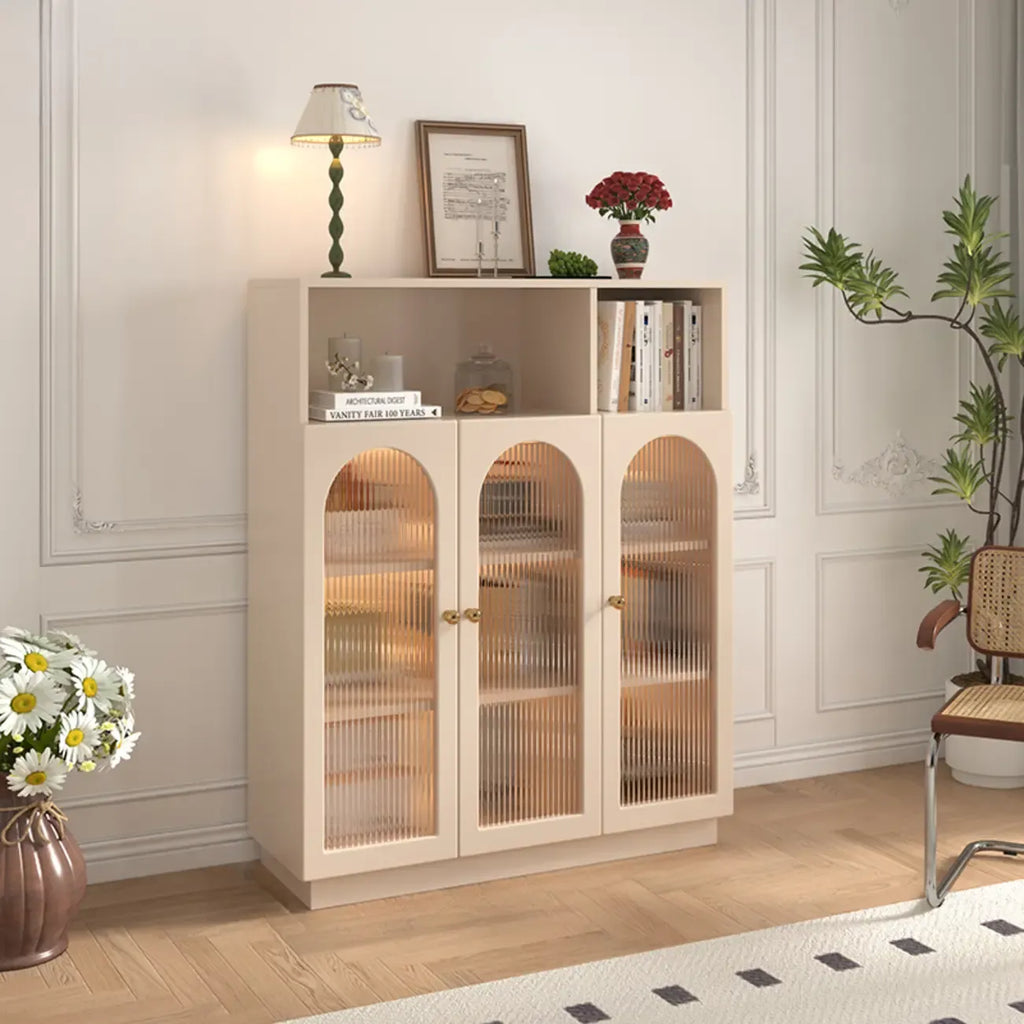 Modern Transparent White Wood Bookcase with Glass Doors