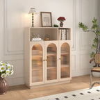 Modern Transparent White Wood Bookcase with Glass Doors