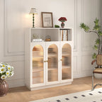 Modern Transparent White Wood Bookcase with Glass Doors
