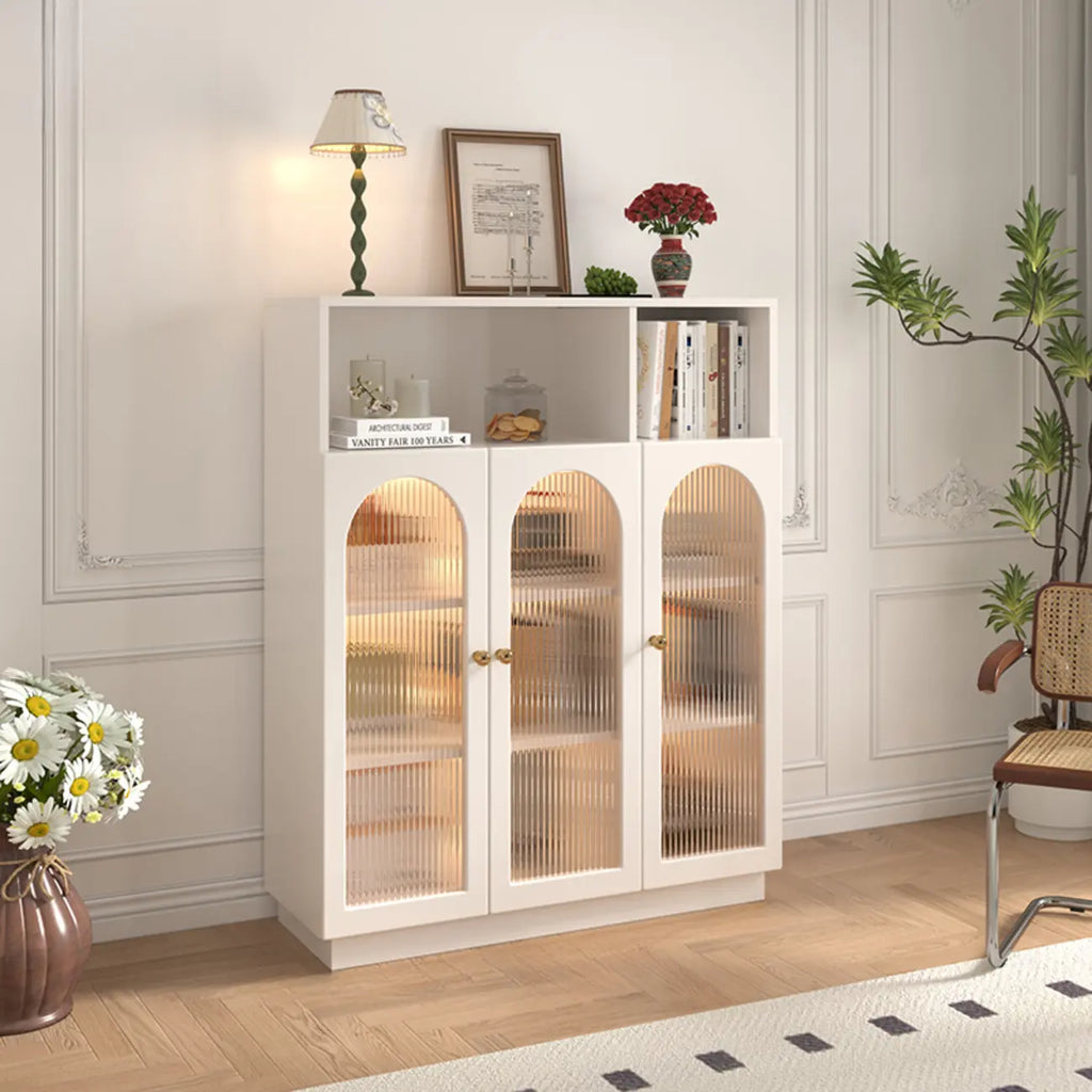 Modern Transparent White Wood Bookcase with Glass Doors