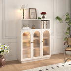 Modern Transparent White Wood Bookcase with Glass Doors