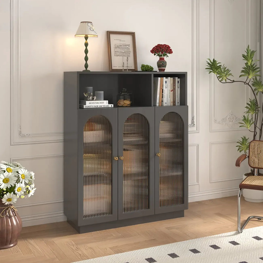 Modern Transparent White Wood Bookcase with Glass Doors
