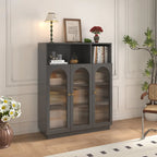 Modern Transparent White Wood Bookcase with Glass Doors