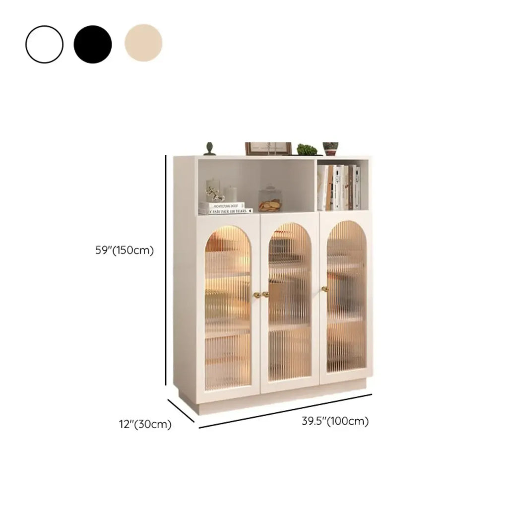 Modern Transparent White Wood Bookcase with Glass Doors
