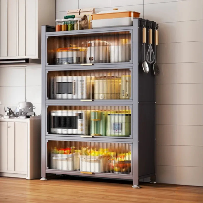 Narrow Steel Multi-Shelf Lift-Up Door Buffet Cabinet
