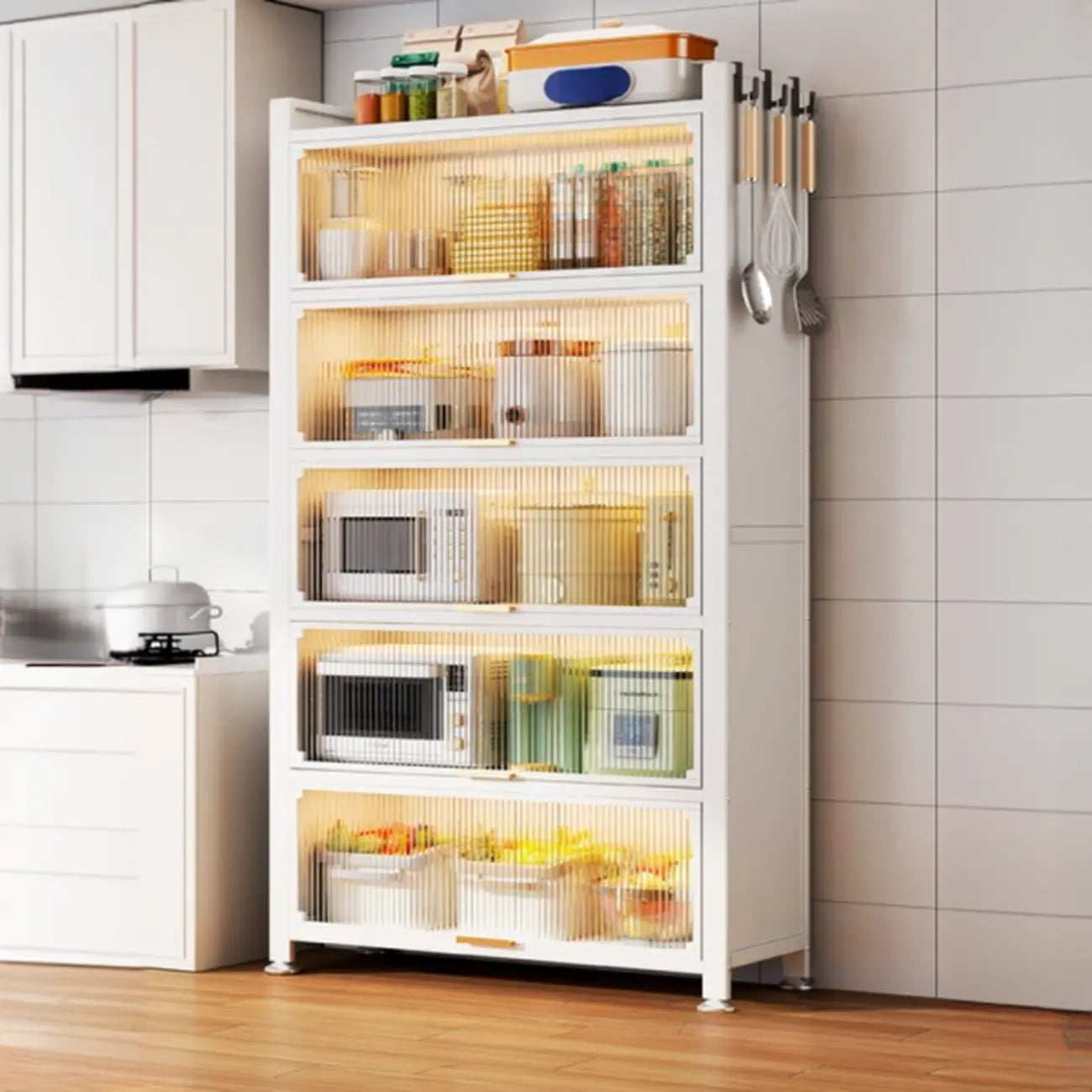 Narrow Steel Multi-Shelf Lift-Up Door Buffet Cabinet