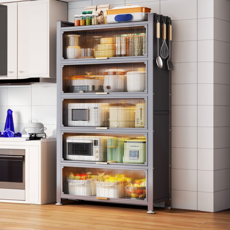 Narrow Steel Multi-Shelf Lift-Up Door Buffet Cabinet