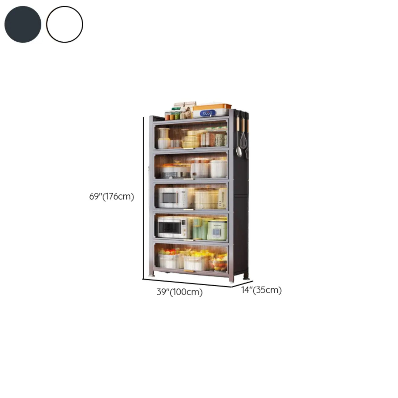 Narrow Steel Multi-Shelf Lift-Up Door Buffet Cabinet