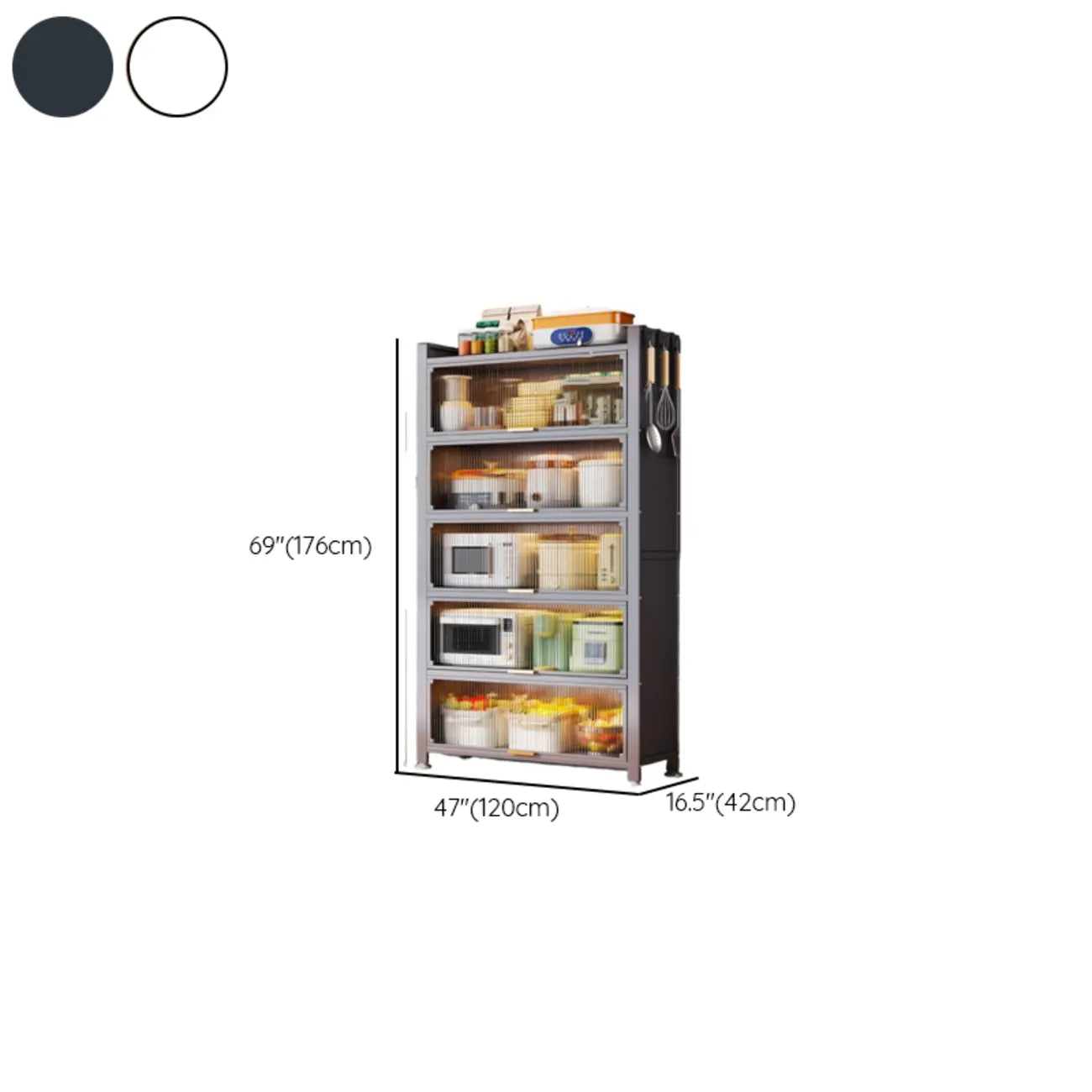 Narrow Steel Multi-Shelf Lift-Up Door Buffet Cabinet