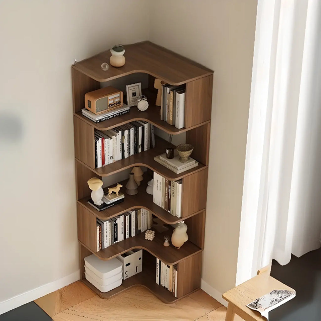 Manufactured Wood Corner Bookshelf with 6 Shelves
