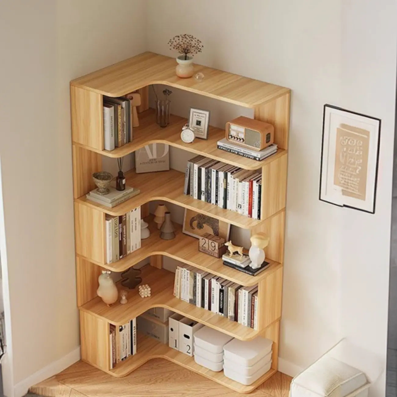 Manufactured Wood Corner Bookshelf with 6 Shelves
