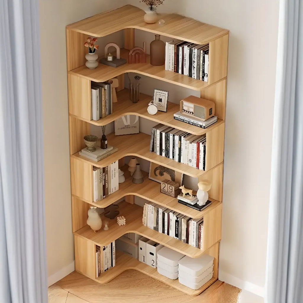 Manufactured Wood Corner Bookshelf with 6 Shelves
