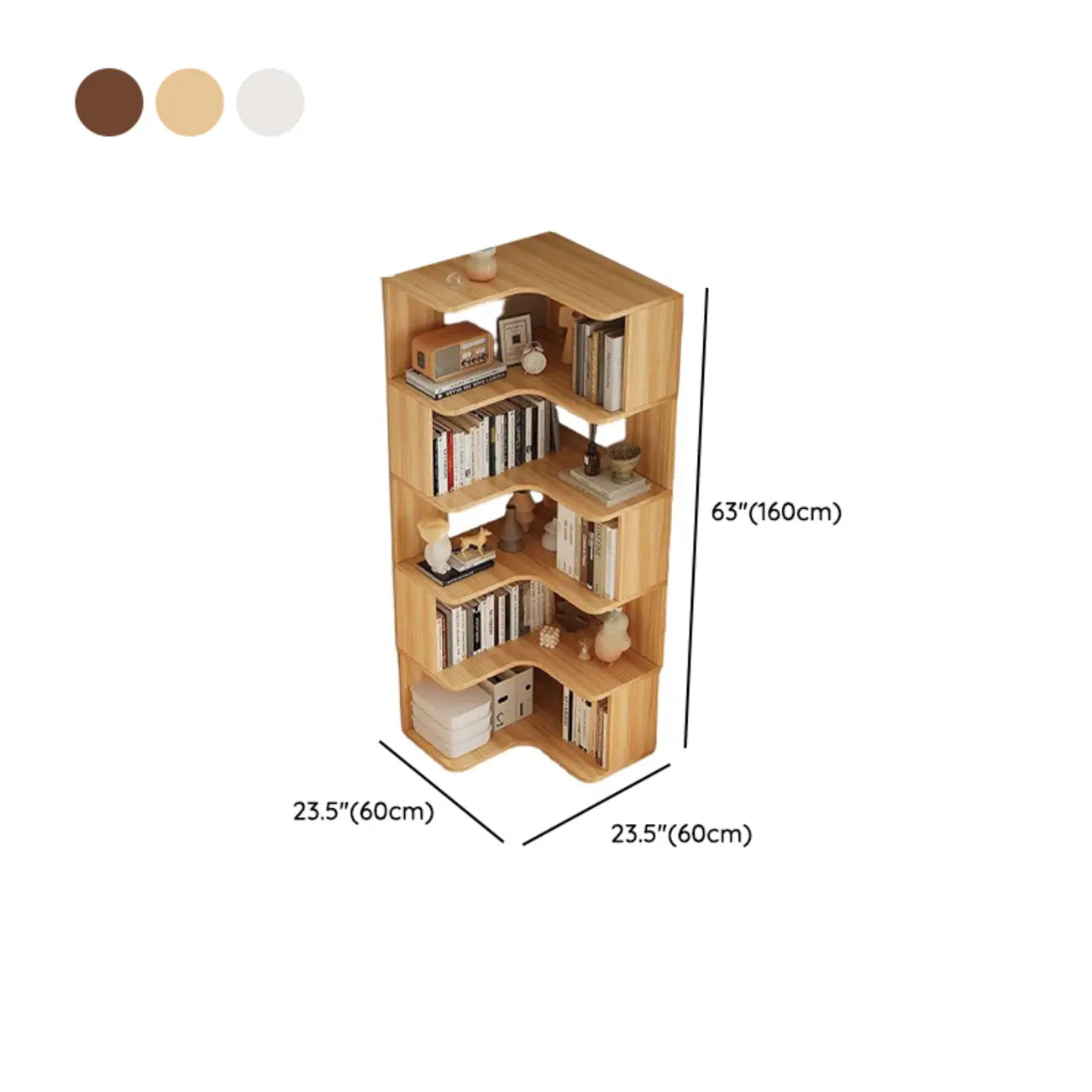 Manufactured Wood Corner Bookshelf with 6 Shelves