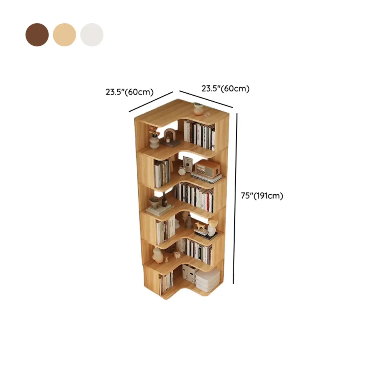 Manufactured Wood Corner Bookshelf with 6 Shelves