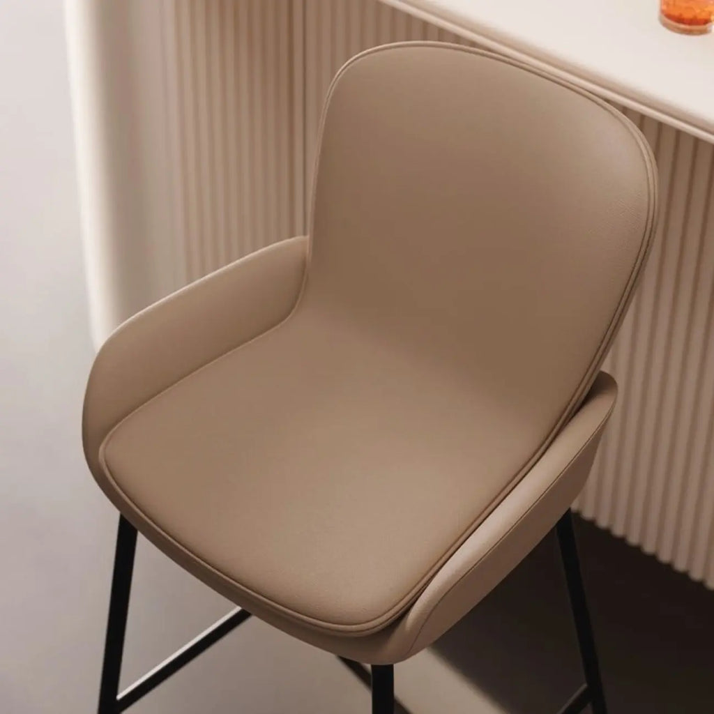 Simple Beige Leather Counter Bar Stools with Back