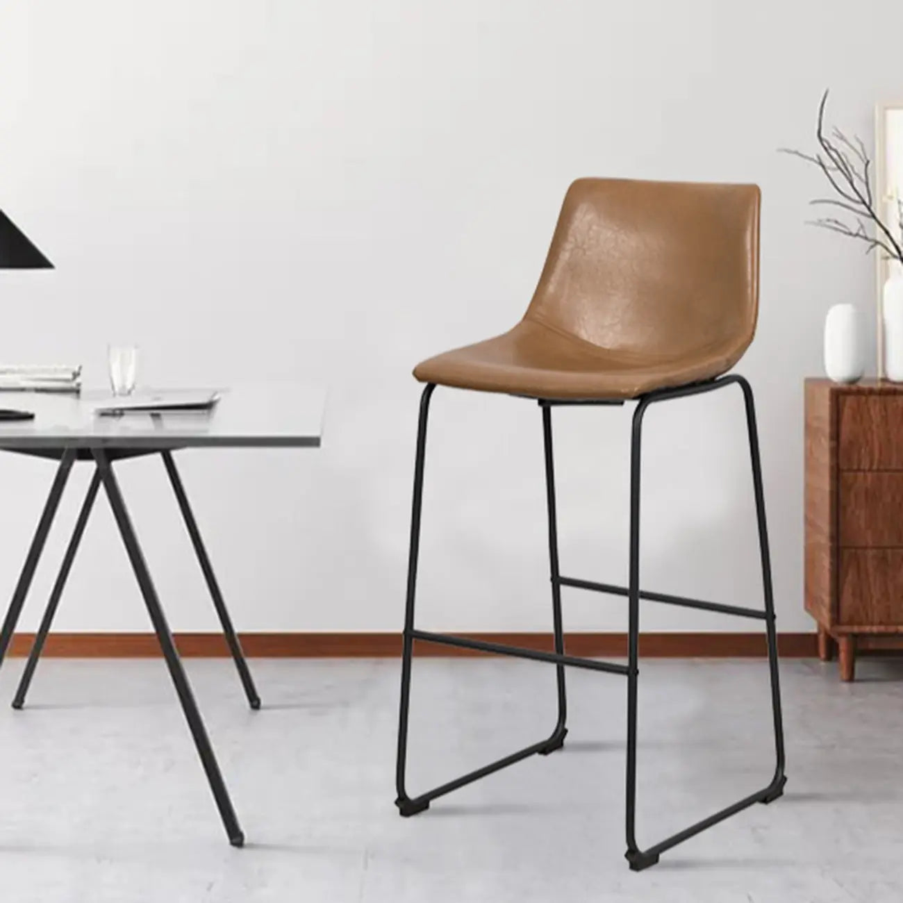 Modern Pedestal Upholstered Leather Counter Height Bar Stools