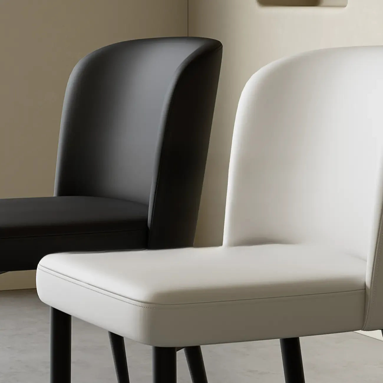 Modern Armless Leather Dining Chair with Black Alloy Legs