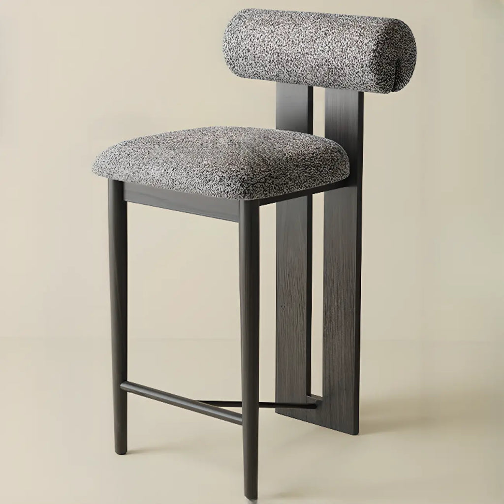 Mid-Century Modern Boucle Wood Counter Bar Stool