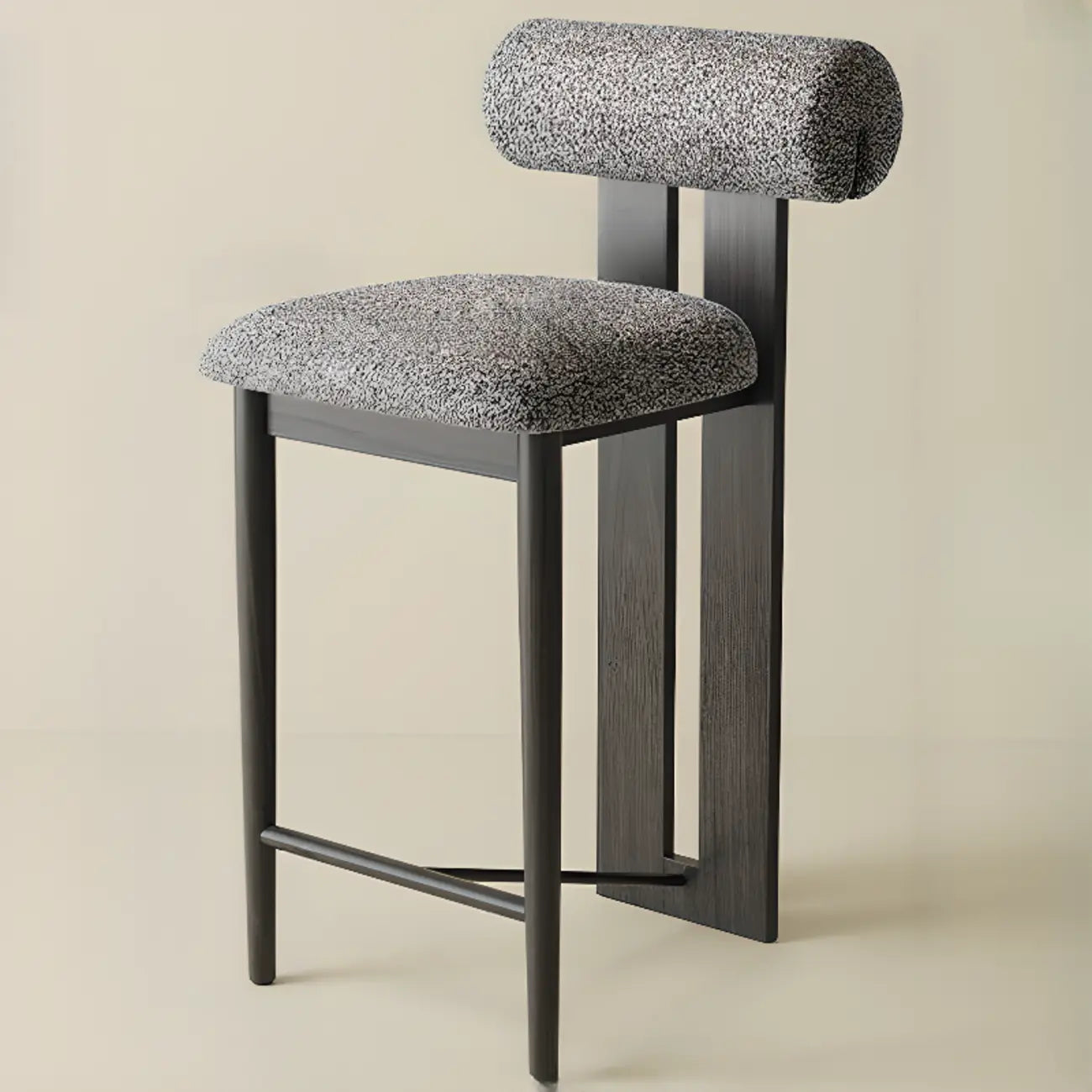 Mid-Century Modern Boucle Wood Counter Bar Stool